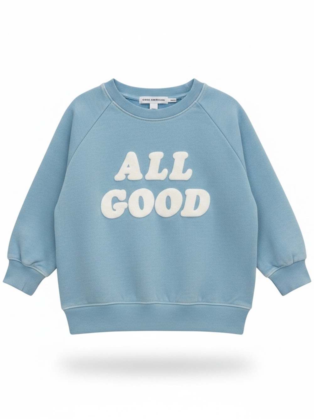 NWT Good American Kids "All Good" Light Blue Pullover Sweatshirt Size 2